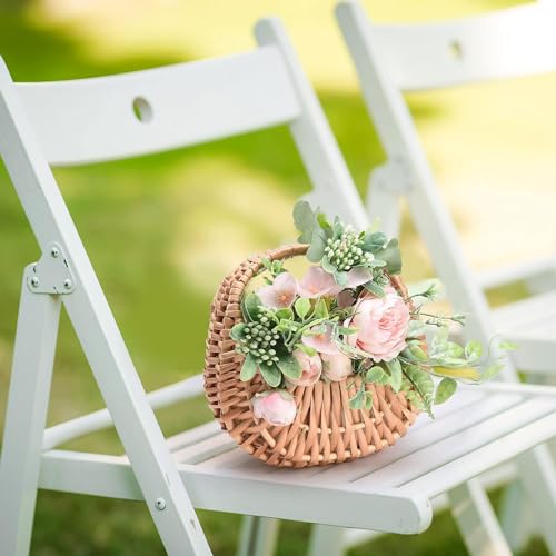 Image of Decorative Half Moon Hand-Woven Flower Baskets | Pooja Basket | Cane Basket | Rattan Basket | Half Moon Wicker Basket Willow (Approx Size 5 /6 Inchs) Set Of (1) - Rectangular