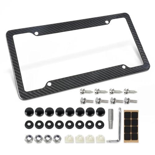 Psdndeww Cubierta de placa de matrícula de fibra de carbono con sujetadores y tornillos Marco de matrícula de automóviles Marco de matrícula