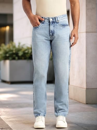 Image of Thomas Scott Men's Relaxed Fit Mid-Rise Stretchable Jeans | Clean Look Denim | 5 Pocket Design | Button & Zip Closure Casual Jeans for Men