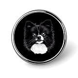 Badge rond en métal noir et blanc pour chien Pomeranian, motif imprimé, badge personnalisé, 2,5 cm
