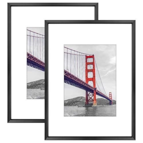 Frametory 9x12 Black Aluminum Metal Picture Frame Mat for 6x8 Glass