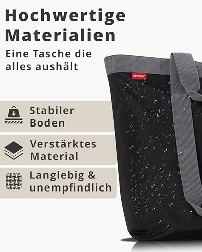 achilles Einkaufstasche, Freizeittasche, Tragetasche aus Polyester mit Reißverschluss, Waschbar & wiederverwendbar für Einkauf, Sport, Pool, Strand, 51 cm x 20 cm x 40 cm (Schwarz)