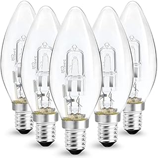 KAKALUOTE 28W E14 Eco Halogen Candle Bulbs, Small Edison Screw (SES) Dimmable Warm White 3000K Halogen Bulbs C35 Shape Glass Vintage Halogen Light Bulbs, 400 Lumens Pack of 5