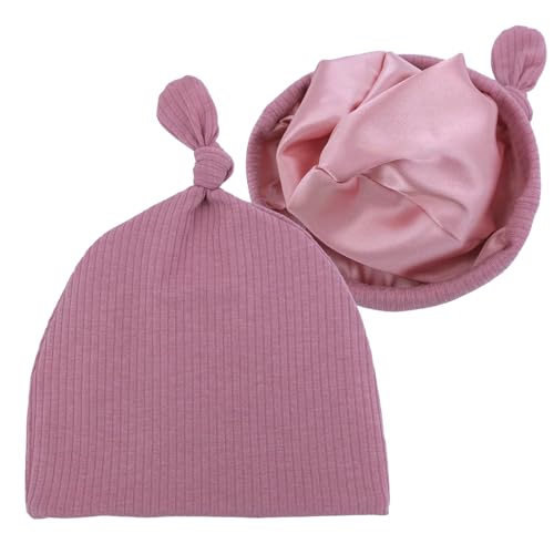 Image of Silky Satin Lined Newborn Hat Hair Care Knot Beanie Hats for Infant Baby Boys Girls Caps 0-6 Months