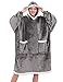 Xnova Pull Sweat à Capuche Super Douce Chaude Sweat à Capuche Oversize Sherpa Wearable Couverture de TV Blanket Sweatshirt Hoodies Flannel Poche pour Hommes, Femmes, Adolescents(Gris, Taille Unique)
