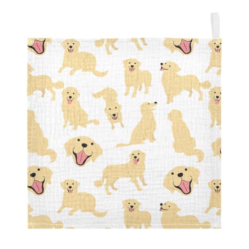Image of vvfelixl Baby Muslin Washcloths Golden Retriever Dog Baby Burp Cloths Cotton Baby Face Towel for Newborn Infants Boys Girls Soft and Absorbent 11.8 X 11.8 in, 3 Pack