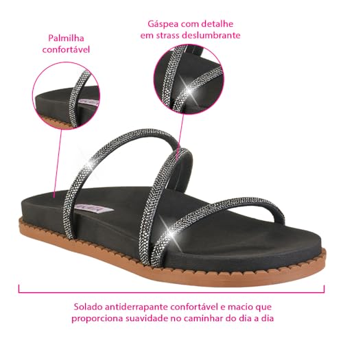 Papete Feminina Strass Birken Rasteira Chinelo Casual (OffWhite, BR, Adulto, Numérico, 36)
