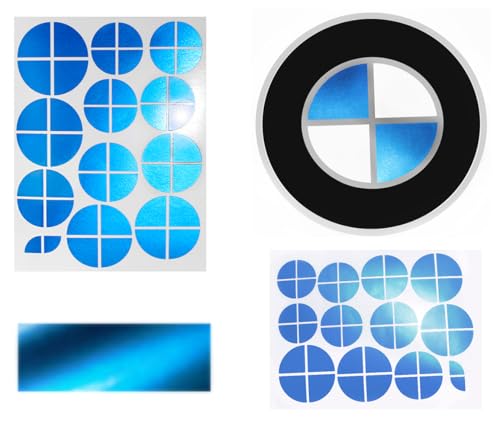 Satin Blue Stickers - Compatible with BMW - Vinyl Overlay Decal for All Emblems Caps Logos Roundels Badges