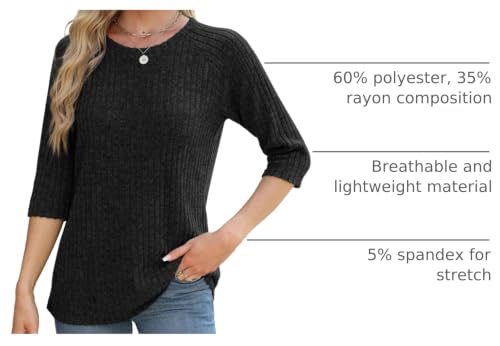 Image of JomeDesign Sweaters for Women 3 /4 Sleeve Shirts Crew Neck Sweatshirts Loose Casual Blouses Fashion Tops