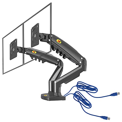 Support de Bureau pour 2 écrans PC LCD LED 17 '- 27' ( USB 3.0 ) réglage dans Plusieurs Axes, Pivot, Ressort à gaz jusqu'à 2x9 kg