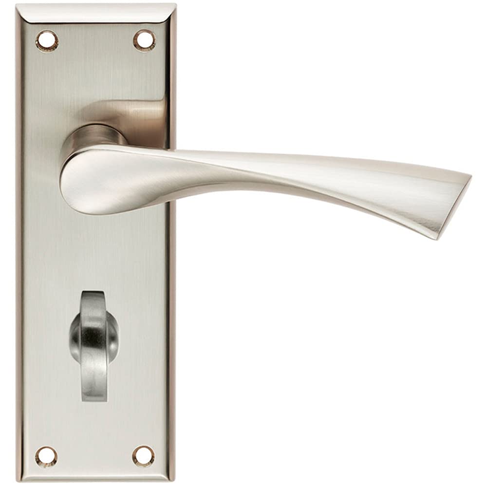 Pair Angular Lever on Bathroom Backplate Door Handle - 150 x 50mm - Satin Nickel | Lever on Backplate Door Handle - Internal Door Hardware - Lock, Euro, Oval and Latch Options Available