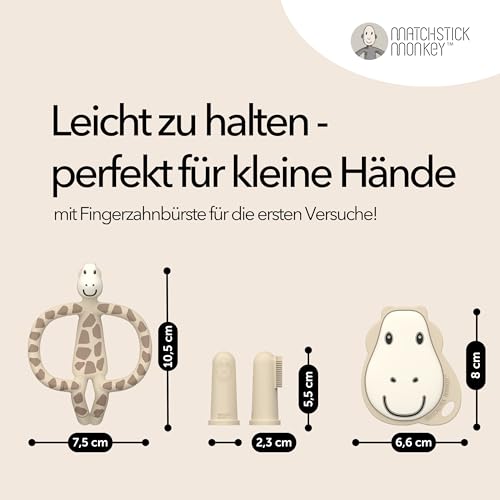 Matchstick Monkey Beißring/Zahnungshilfe/Beißspielzeug für wundes Zahnfleisch Starter Set / 3 Teilig Beißring Tiermotiv, Beißring Gesicht, Fingerzahnbürsten/Gigi Giraffe – Bild 5