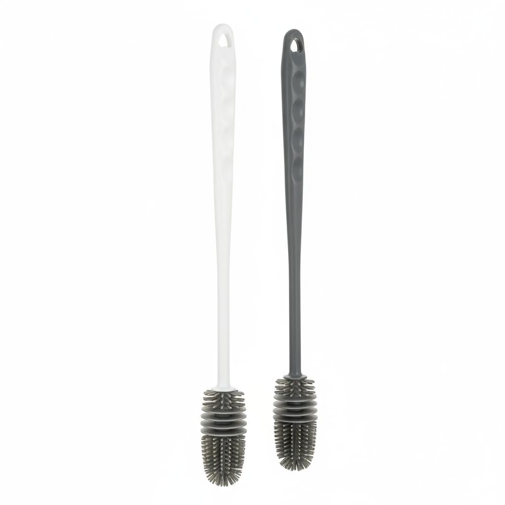 Silicone Bottle Brush Silicone Bottle Cleaning Brush 2-Pack Baby Bottles Extra-Long Gentle Non-Scratch Brush Heads for Blenders, Teacups & Coffee Machines