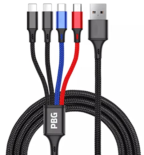 2 Pack PBG Multi Charging 4 FT Cable 4 in 1 Cable USB Charge Cord with Phone/Type C/Micro USB Connector for All Mobile Phones and More Devices