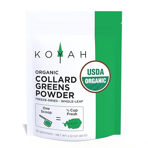 KOYAH - Organic USA Grown Collard Greens Powder (Equivalent to 15 Cups Fresh): Freeze-Dried, Whole-Leaf Powder