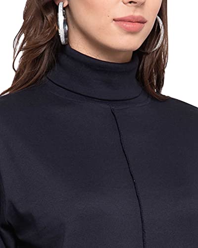 Image of Style Quotient Womens Navy Blue Solid High Neck Top