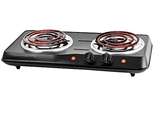 Comparison: Best Double Hot Plate 11 OVENTE Electric Countertop Double Burner, 1700W Cooktop with 6" and 5.75" Stainless Steel Coil Hot Plates, 5 Level Temperature Control, Indicator Lights and Easy to Clean Cooking Stove, Black BGC102B