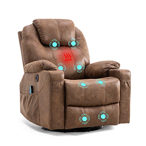 Sillón giratorio masaje marrón piel sintética miniatura 7