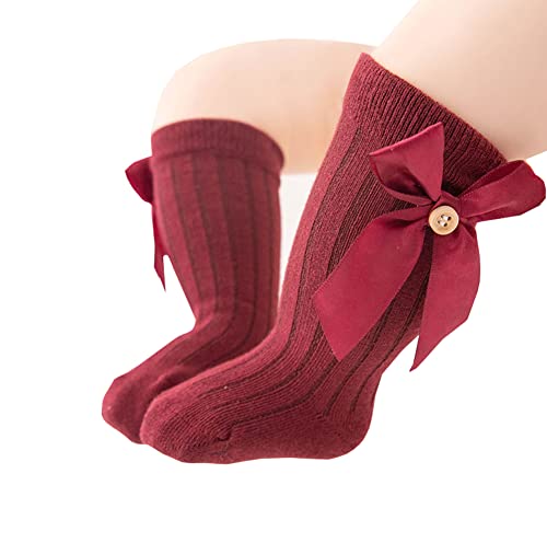 Qandsweet Baby Newborn Knee High Socks Seamless Toddler Girls' Big Bow Button Cotton Stockings 0-6 Months #TOP4