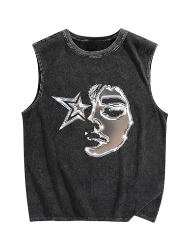 SOLY HUX Men's Graphic Tank Top Sleeveless Loose Shirt Vintage Streetwear Casual Tee Tops