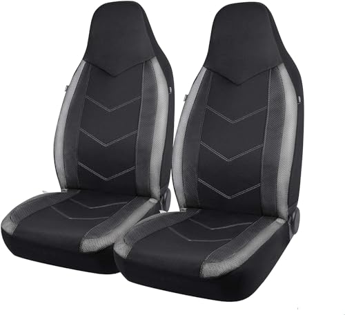 PIC Auto Fundas de Asiento Delantero de Coche con Respaldo Alto, diseño de Malla de Fibra de Carbono Deportiva, Ajuste Universal, Compatible con airbag (Gris)