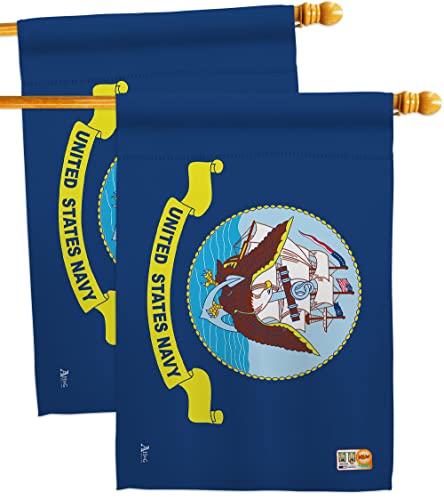 Navy House Flag - 2 pcs Pack Armed Forces USN Seabee United State American Military Veteran Retire Official - Decoration Banner Small Garden Yard Gift Double-Sided Made in USA 28 X 40