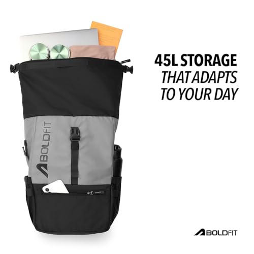 Image of Boldfit Rolltop Bags for Mens 45 Ltrs+ Unfolded Backpack for Men Travel Backpack for Women with Sleeve Separator Travel Bag for Men Pack for Outdoor, Office Lightweight Smart Backpack