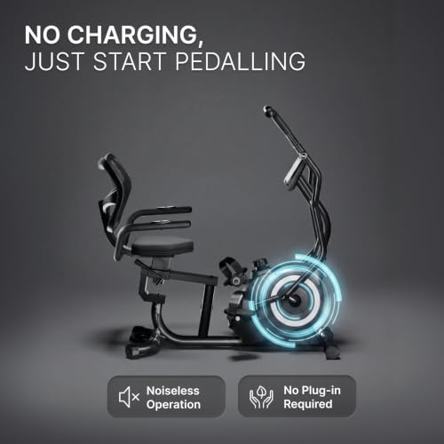 Image of Cult Recumbent Exercise Bike | 16-Level Magnetic Resistance | Moving Handlebars | Adjustable Seat | LCD Display | Heart Rate Sensors | 130 kg Weight Support | Self-Powered Exercise Cycle for Home