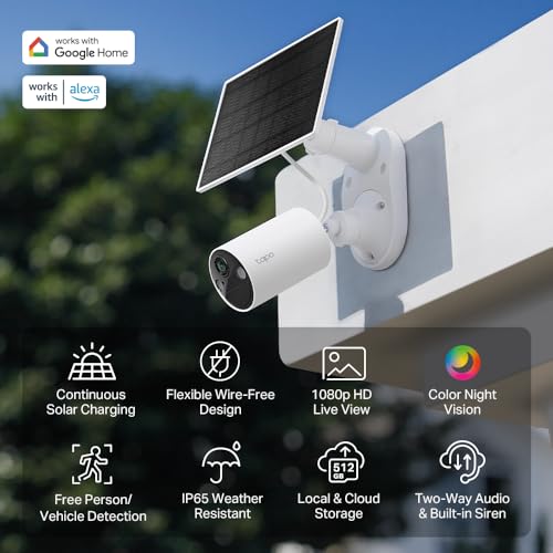 Image of Tapo SolarCam 1080p Security Camera Wireless Outdoor- Battery Power with Solar, Person Detection, Subscription-Free Local Storage or Optional Cloud, Compatible with Alexa & Google Assistant, C402 KIT