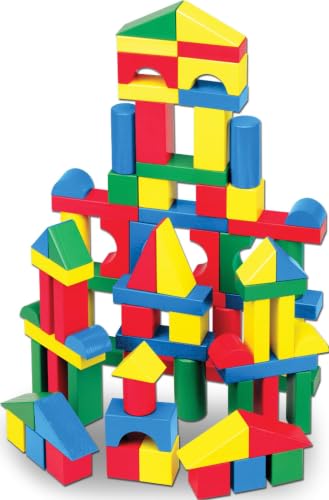 Melissa & Doug Blocs de Construction en Bois, Jouet Éducatif pour les Enfants, 100 Blocs Colorés de Formes et Tailles Différentes, Jeux d'éveil, Cadeau pour garçons et filles de 3 4 5 6 7 ans