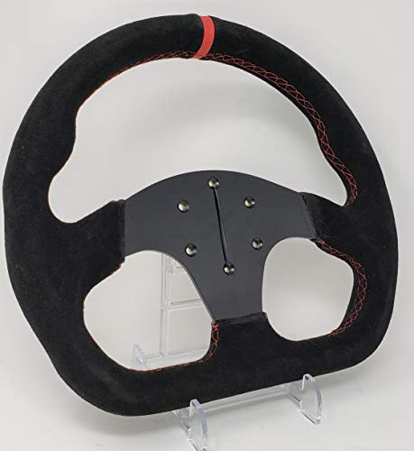 12.5" D-Shaped Steering Wheel Race Style Alcantara Suede Leather With Red Stitch No Horn #TOP4