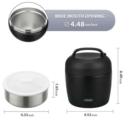 Image of Thermo Food Jar for Hot Food Adults 32OZ Soup Thermo Lunch Containers Wide Mouth Vacuum Insulated Stainless Steel Leakproof Bento Box with Spoon (NEW-BLACK)