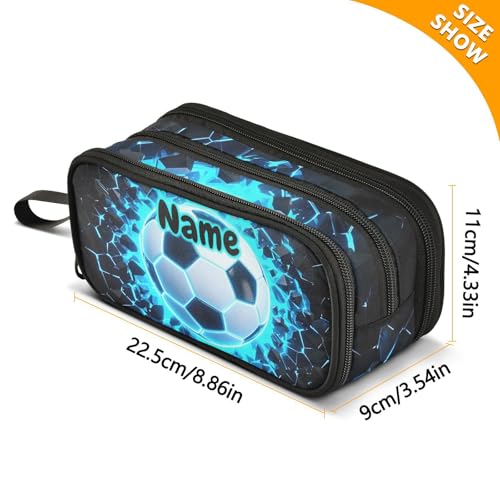 Image of Custom 3d Soccer Football Blue Pencil Case Box Boys Girls Personalized Name Large Pencil Pouch Stationery Pen Bag Organizer for Kids Adults School Office