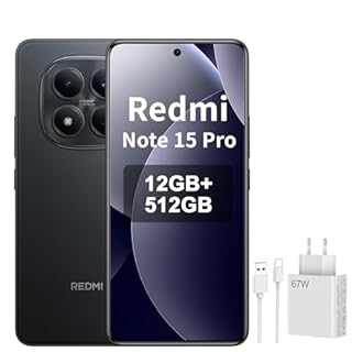 XIAOMI REDMI Note 15 Pro 4G Smartphone da 12+512GB, Batteria da 6500 mAh, Fotocamera da 200 MP, Display AMOLED FHD+ da 6,77 pollici, Nero, Included 67 W Charger