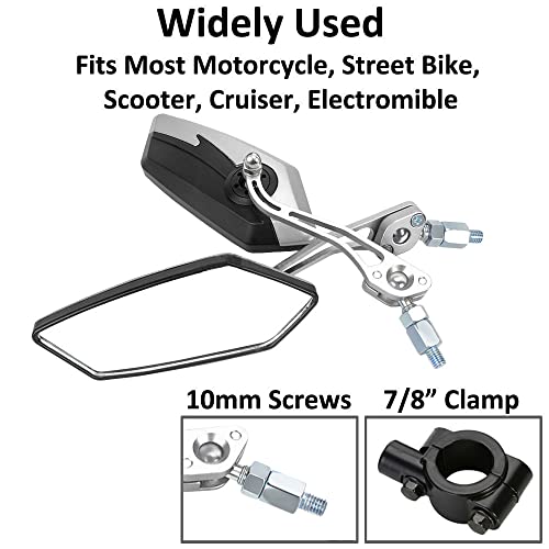 ETOPARS 1 Paar 10mm 8mm Motorrad Rückspiegel Universal Motorrad Lenkerendenspiegel Aluminium Motorrad Spiegel Lenkerspiegel Seitenspiegel Drehung Einstellbar Silber