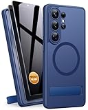 BXYJY for Samsung Galaxy S26 Ultra Case with 2 Privacy Screen Protectors, Built-in Stand, Wireless Charging Compatible with MagSafe, Full Camera Protection, Rugged Magnetic Case for S26 Ultra, Blue