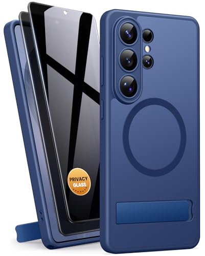 BXYJY for Samsung Galaxy S26 Ultra Case with 2 Privacy Screen Protectors, Built-in Stand, Wireless Charging Compatible with MagSafe, Full Camera Protection, Rugged Magnetic Case for S26 Ultra, Blue