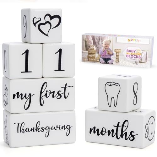 Image of Baby Monthly Milestone Blocks for Boy or Girl, Milestones Age Photo Block Set for Baby Shower, Pregnancy Countdown, 7 Pcs