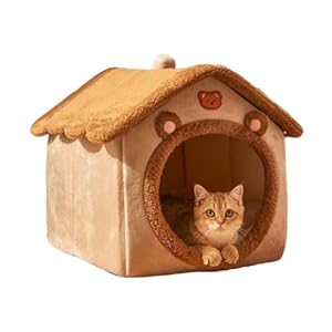 Cat Bed for Indoor Cats,Cozy Cat Cave Bed Cat House Cat Tent with Removable Cushion Pillow,Soft Warm Pet House Puppy Bed,Cute Bear Pet Nest for Cat Kitten Small Dogs (Brown, L-20.5×16.9×19.7 Inches)