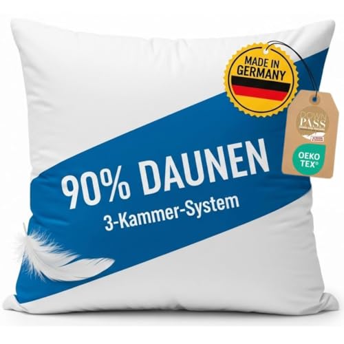 Brönning Kopfkissen 80x80 Made in Germany | 3-Kammer Daunenkissen 90% Daunen | Kuschelweich & Allergiker geeignet | Ergonomisches Kissen |...