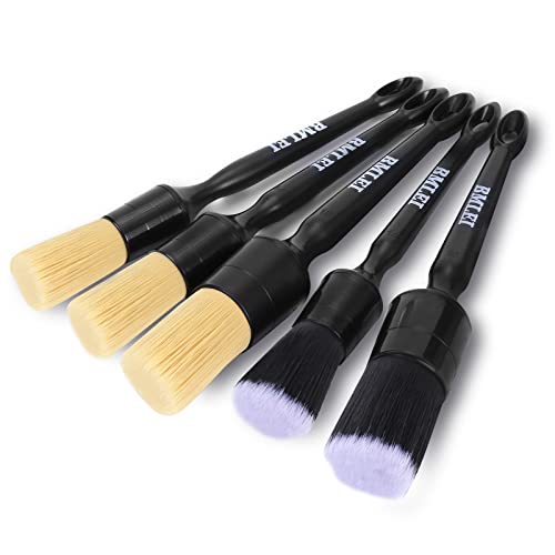 5pcs Car Detailing Brushes Set, Boars Hair Auto Car Detail Brush Kit No Scratch, Ultra Soft Car Duster Brushes Perfect for Interior, Exterior Cleaning, Wheels,Tires,Leather Seats…