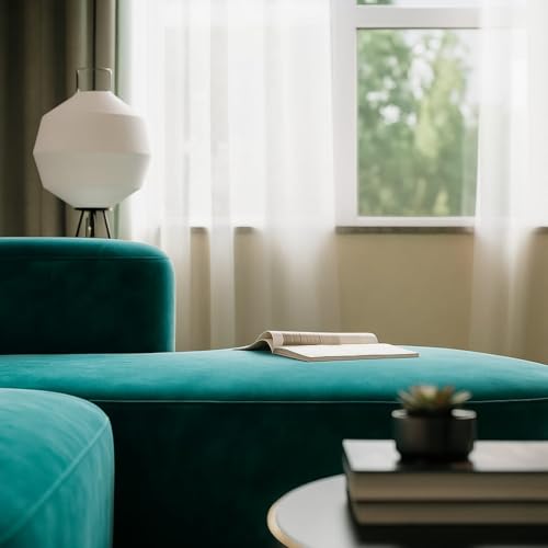 Image of Modern Classic L Shape Sectional Sofa Set, Chesterfield Style 4 Seater Sofa Set with Pillows for Living Room, Bedroom and Office and Hallway Colour (L-Shape Right Chaise Teal Green)