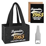 WenmthG Bestickte Männerhandtasche Bier aus Filz mit Flaschenöffner und Süße Karte Legendär seit 1965 Geschenke Geburtstag oder als Mitbringsel Flaschenträger Bierträger Flaschentasche 6 Flaschen