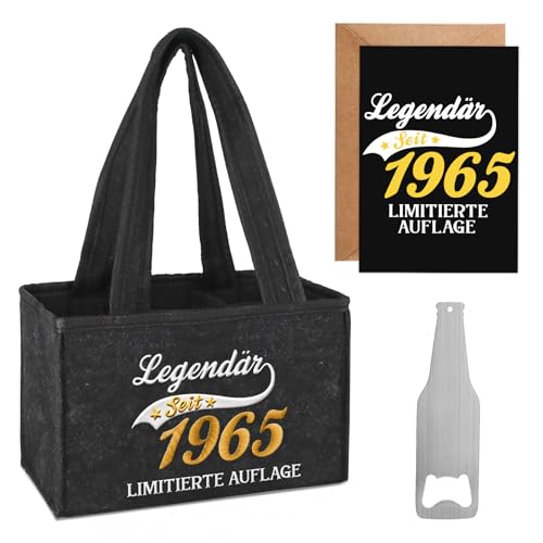 WenmthG 60 Geburtstag Mann Frau Geschenk 1965 Männerhandtasche Bier mit Flaschenöffner und Süße Karte für kleine kleinigkeiten Bestickte Biertasche