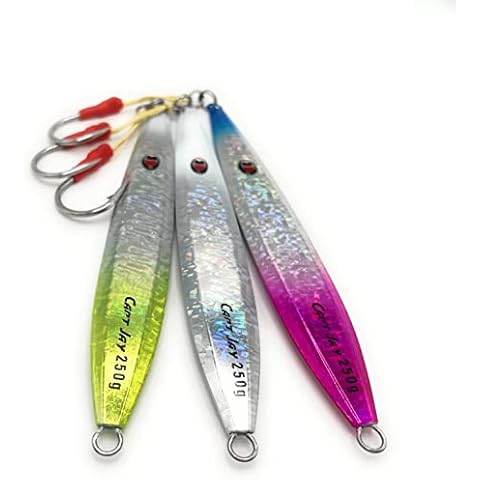 Capt Jay Fishing Saltwater jigs Speed Jigging Slow Jigging Pitching Lures,Vertical Jigging Artificial Lures Jigging Lure Fishing jigs (250g-Multi Color RGB (Pack of 3), 250g) Cover