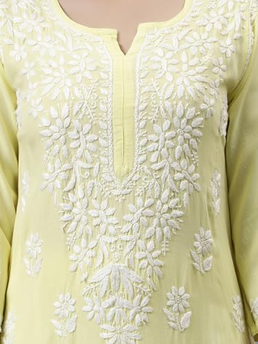Image of Seva Chikan Hand Embroidered Lucknowi Chikankari Rayon Kurta and Palazzo Set SCL8037