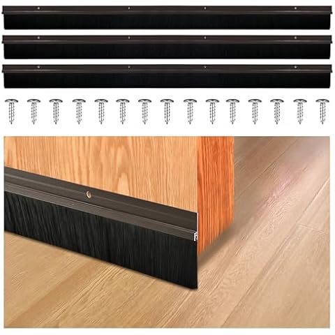 36 Inches Door Sweep Brush Bottom - Seal Gaps Up to 2 Inches, Heavy Duty Door Sweeps for Exterior Doors, Enhanced Protection, 3 Pieces, Brown Cover