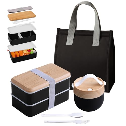 Aiuuee Bento Lunch Box avec Sac Kit, 1400 ML Boite Repas avec 11 L Sac Isotherme Repas et 600ml Mug Soupe et...