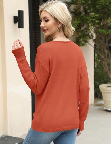 Image of Zeagoo Womens Sweaters Fall Trendy Casual Long Sleeve Shirt Lightweight V Neck Off Shoulder Crochet Pullover Top Outfit