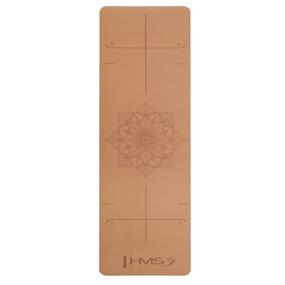 HMS YM11 - Tappetino da yoga in TPE + sughero, 182 x 61 cm, marrone/sughero naturale